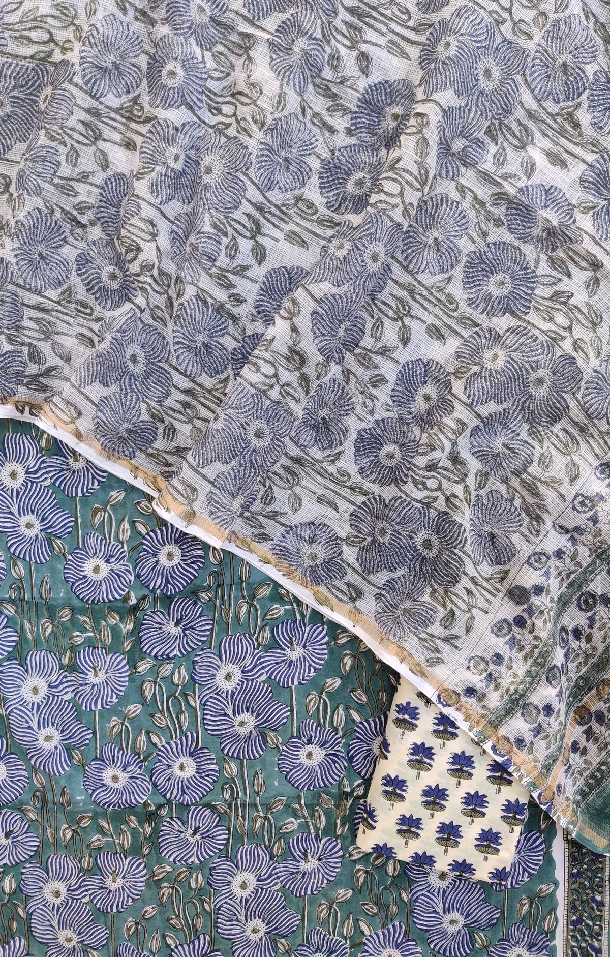 Hand Block Printed Cotton Suit with Cotton Kota Doria dupatta