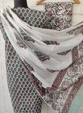 Hand Block Printed Cotton Suit With Mulmul Cotton Dupatta