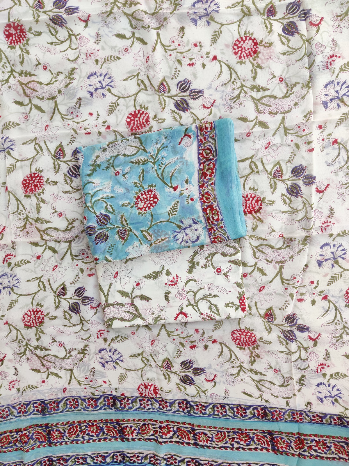 Hand Block Printed Georgette Suit with Georgette Dupatta