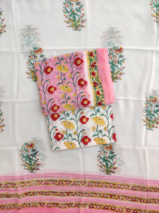 Hand Block Printed Georgette Suit with Georgette Dupatta