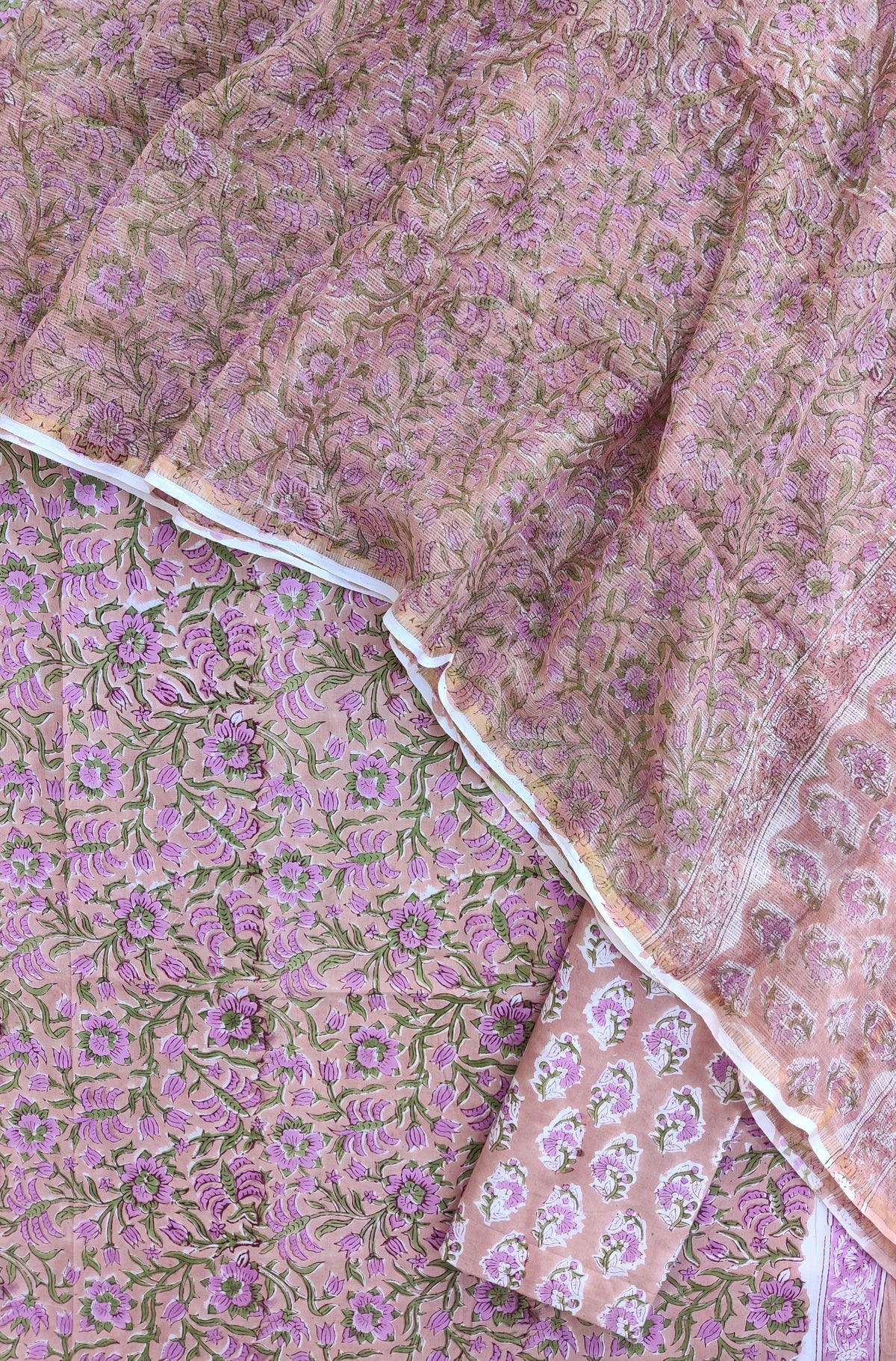 Hand Block Printed Cotton Suit with Cotton Kota Doria dupatta