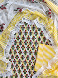 Hand Block Printed Cotton Suit With Lace Work Mulmul Dupatta