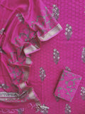 Hand Block Printed Cotton Schiffli Suit with Maheshwari Dupatta