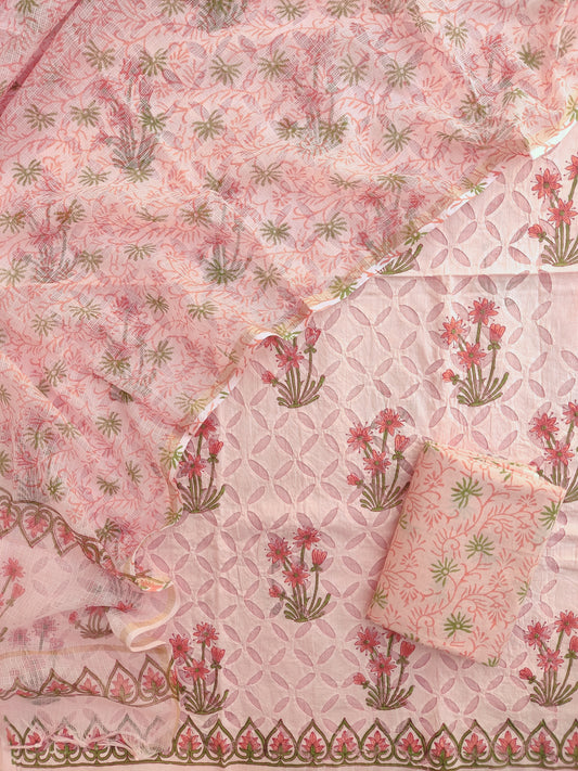 Pure Cotton Hand Block Printed Applique Suits with Kota Doria Dupatta