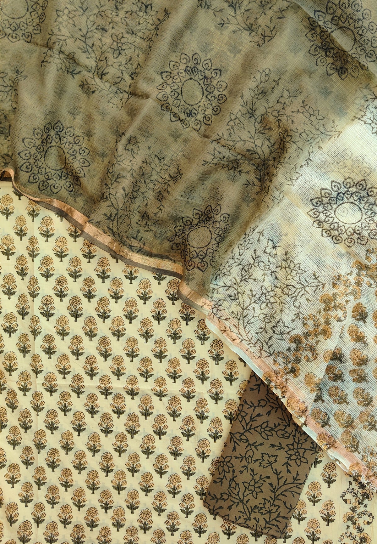 Hand Block Printed Cotton Suit with Cotton Kota Doria dupatta