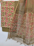(VANASPATI) Block Printed Cotton Suit with Cotton Kota Doria dupattaa