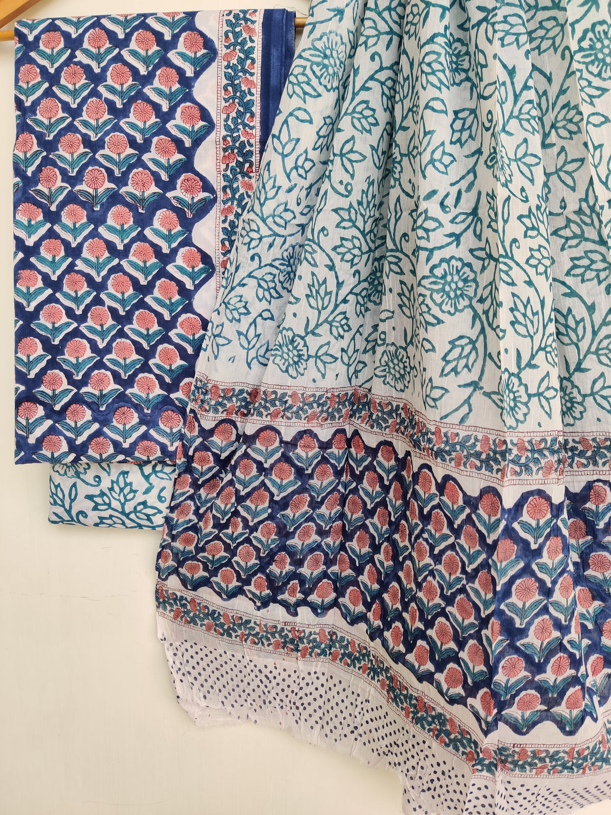 Hand Block Printed Cotton Suit With Mulmul Cotton Dupatta