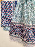 Hand Block Printed Cotton Suit With Mulmul Cotton Dupatta