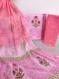HAND BLOCK PRINTED COTTON SUIT WITH PURE CHIFFON DUPATTA
