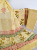 HAND BLOCK PRINTED COTTON SUIT WITH PURE CHIFFON DUPATTA