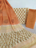 HAND BLOCK PRINTED COTTON SUIT WITH PURE CHIFFON DUPATTA