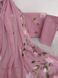 HAND PAINTED COTTON SUIT WITH PURE CHIFFON DUPATTA
