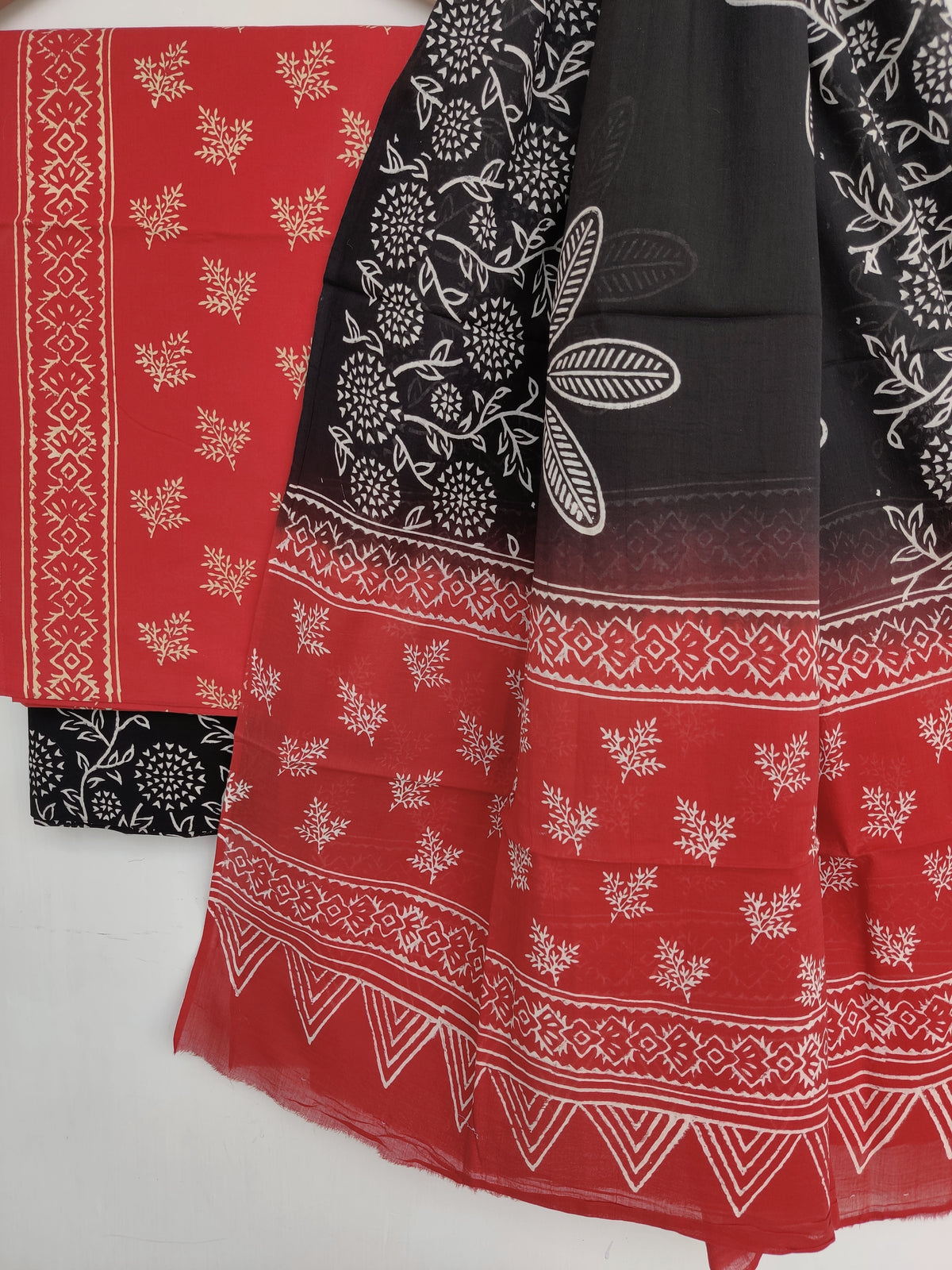 Hand Block Printed Cotton Suit With Mulmul Cotton Dupatta