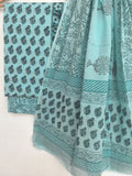 Hand Block Printed Cotton Suit With Mulmul Cotton Dupatta