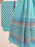 Hand Block Printed Cotton Suit With Mulmul Cotton Dupatta