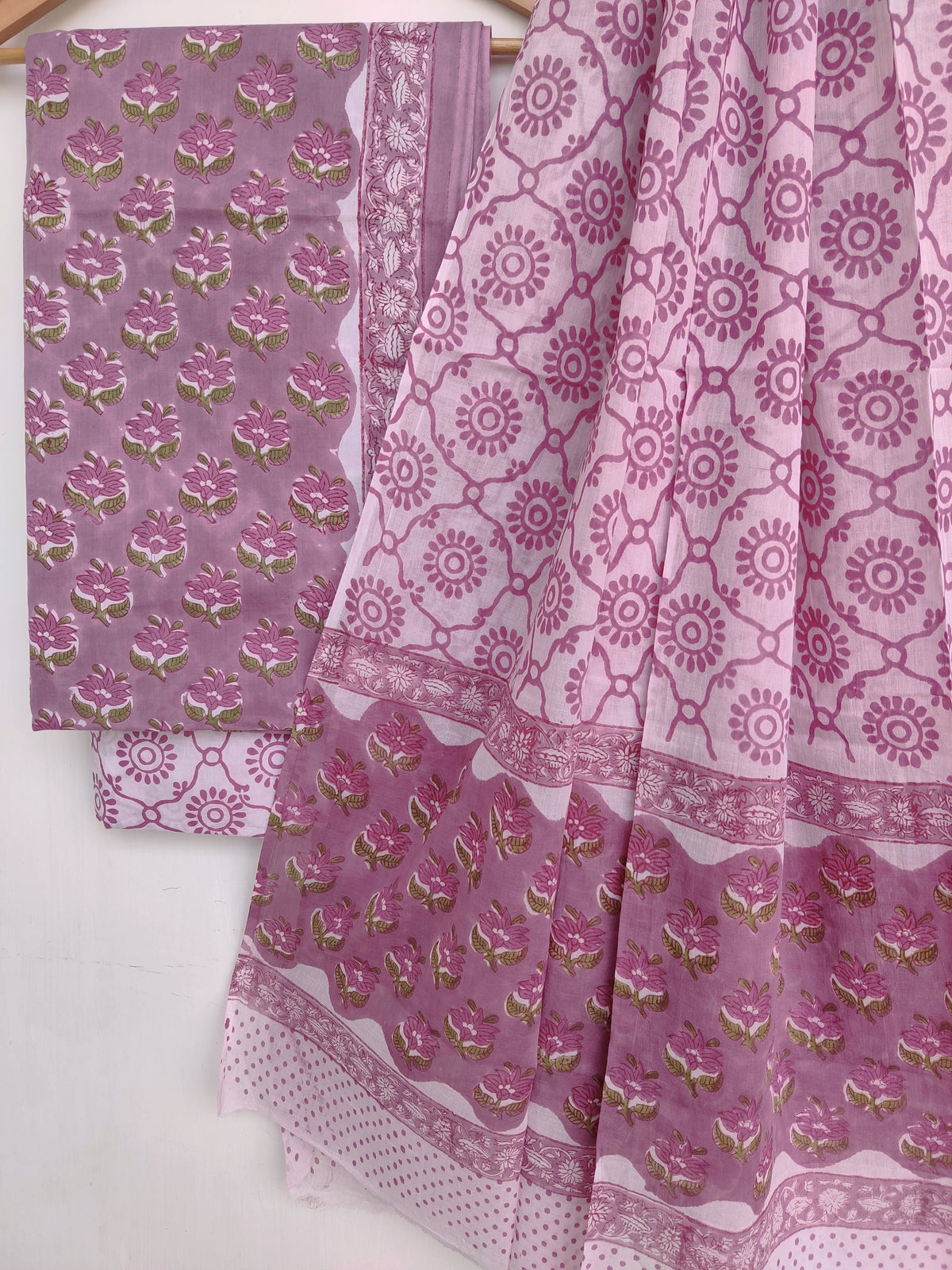Hand Block Printed Cotton Suit With Mulmul Cotton Dupatta