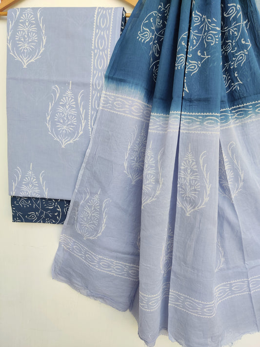 Cotton Block Printed Cotton Suit with mulmul cotton Dupatta