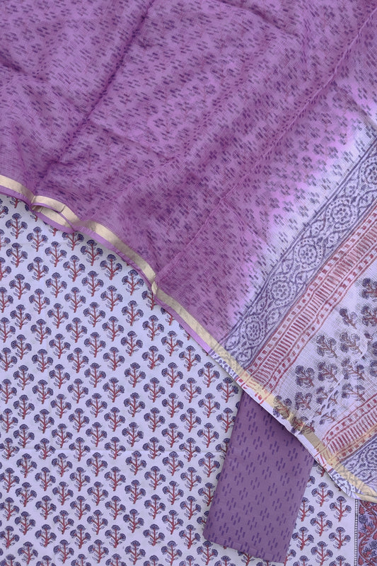 HAND BLOCK PRINTED COTTON SUIT WITH KOTA DORIA DUPATTA