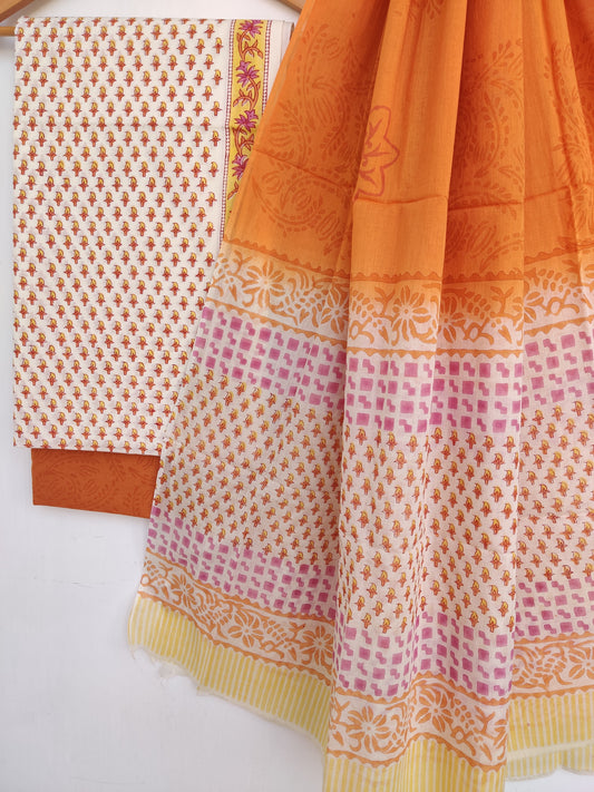 Cotton Block Printed Cotton Suit with mulmul cotton Dupatta