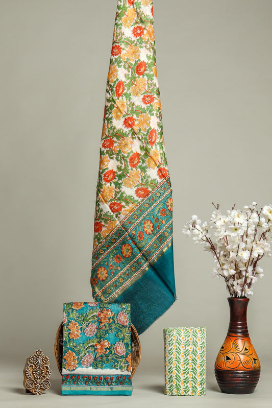 Hand Block Printed Chanderi Silk Suits with Chanderi Silk Dupatta