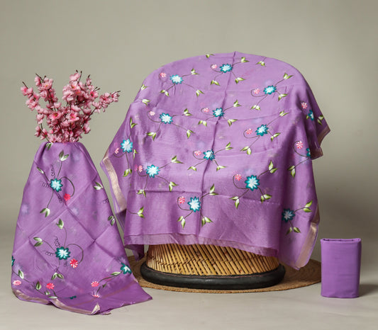 Brush Painted Maheshwari Silk Suit with Maheshwari Silk Dupatta