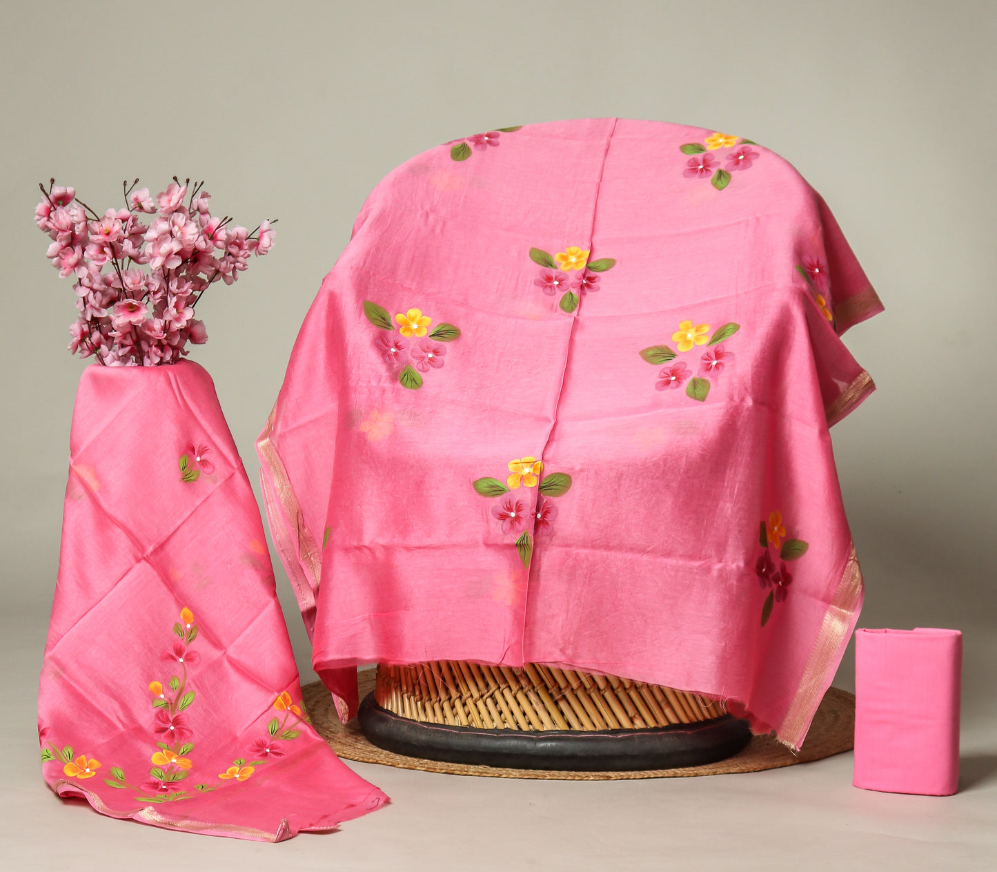 Hand Painted Maheshwari Silk Suit with Maheshwari Silk Dupatta