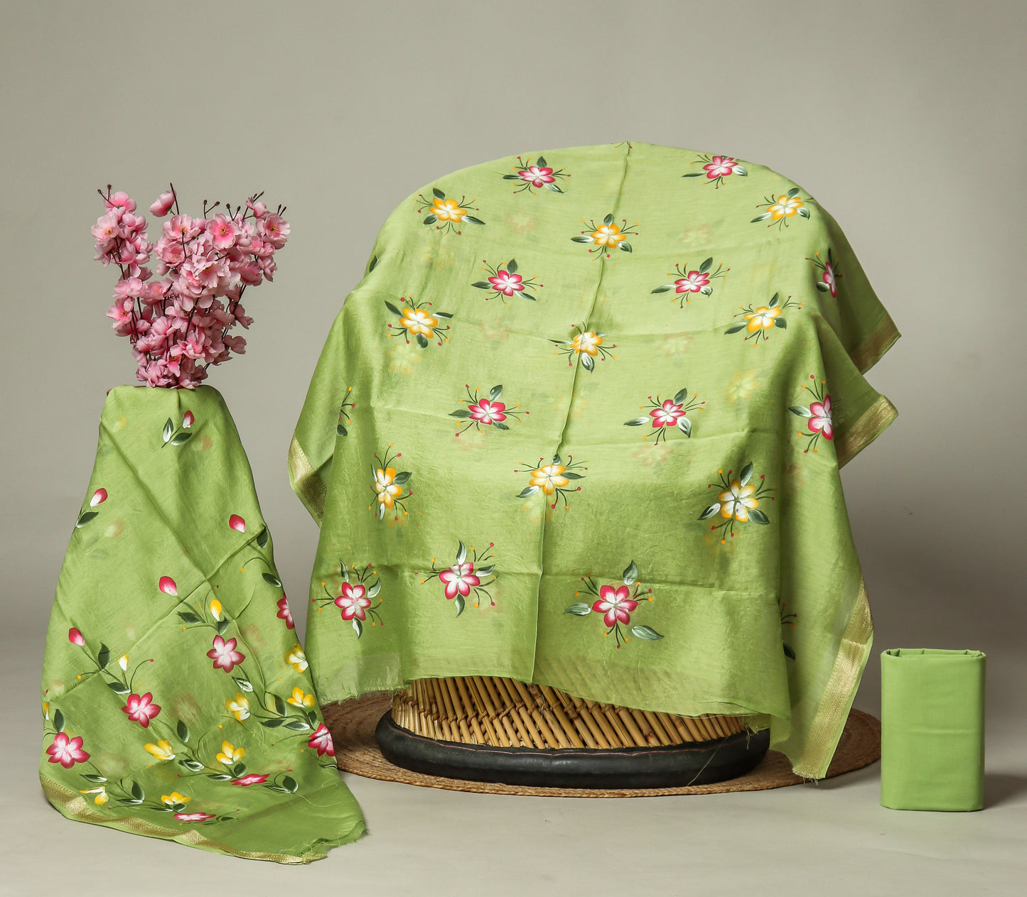 Hand Painted Maheshwari Silk Suit with Maheshwari Silk Dupatta