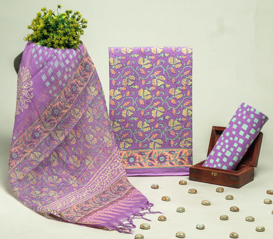 Beautiful Discharge Printed Cotton Suit with Pure Kota Doria Dupatta