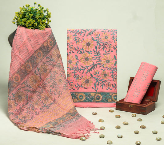 Beautiful Discharge Printed Cotton Suit with Pure Kota Doria Dupatta