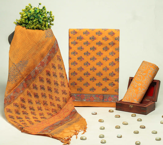 Beautiful Discharge Printed Cotton Suit with Pure Kota Doria Dupatta