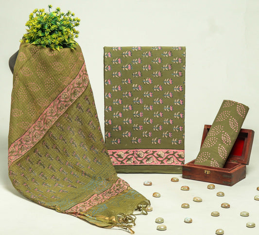 Beautiful Discharge Printed Cotton Suit with Pure Kota Doria Dupatta