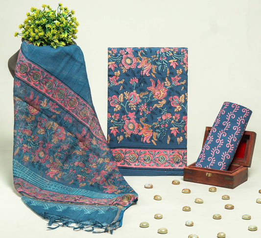 Beautiful Discharge Printed Cotton Suit with Pure Kota Doria Dupatta