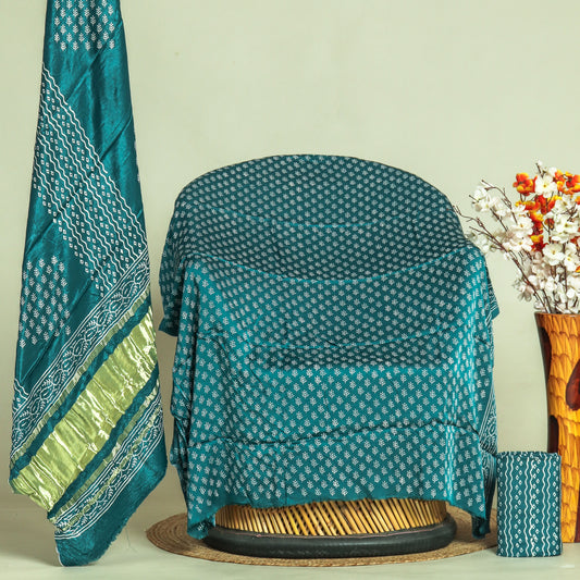 Hand Block Printed Modal Silk Suit with Modal Silk Lagdi Patta Dupatta