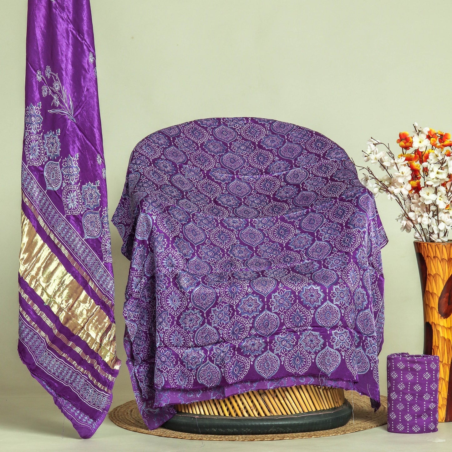 Hand Block Printed Modal Silk Suit with Modal Silk Lagdi Patta Dupatta