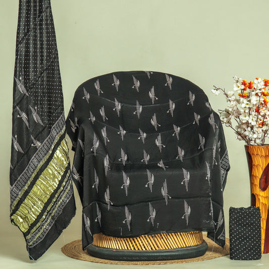 Hand Block Printed Modal Silk Suit with Modal Silk Lagdi Patta Dupatta