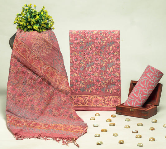 Beautiful Discharge Printed Cotton Suit with Pure Kota Doria Dupatta