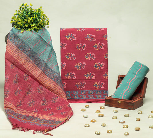 Beautiful Discharge Printed Cotton Suit with Pure Kota Doria Dupatta