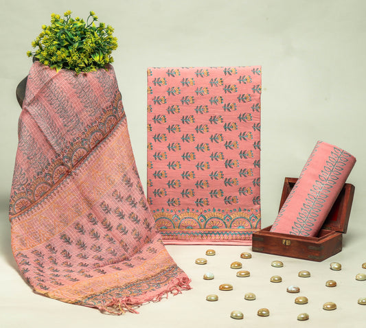 Beautiful Discharge Printed Cotton Suit with Pure Kota Doria Dupatta
