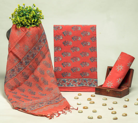 Beautiful Discharge Printed Cotton Suit with Pure Kota Doria Dupatta