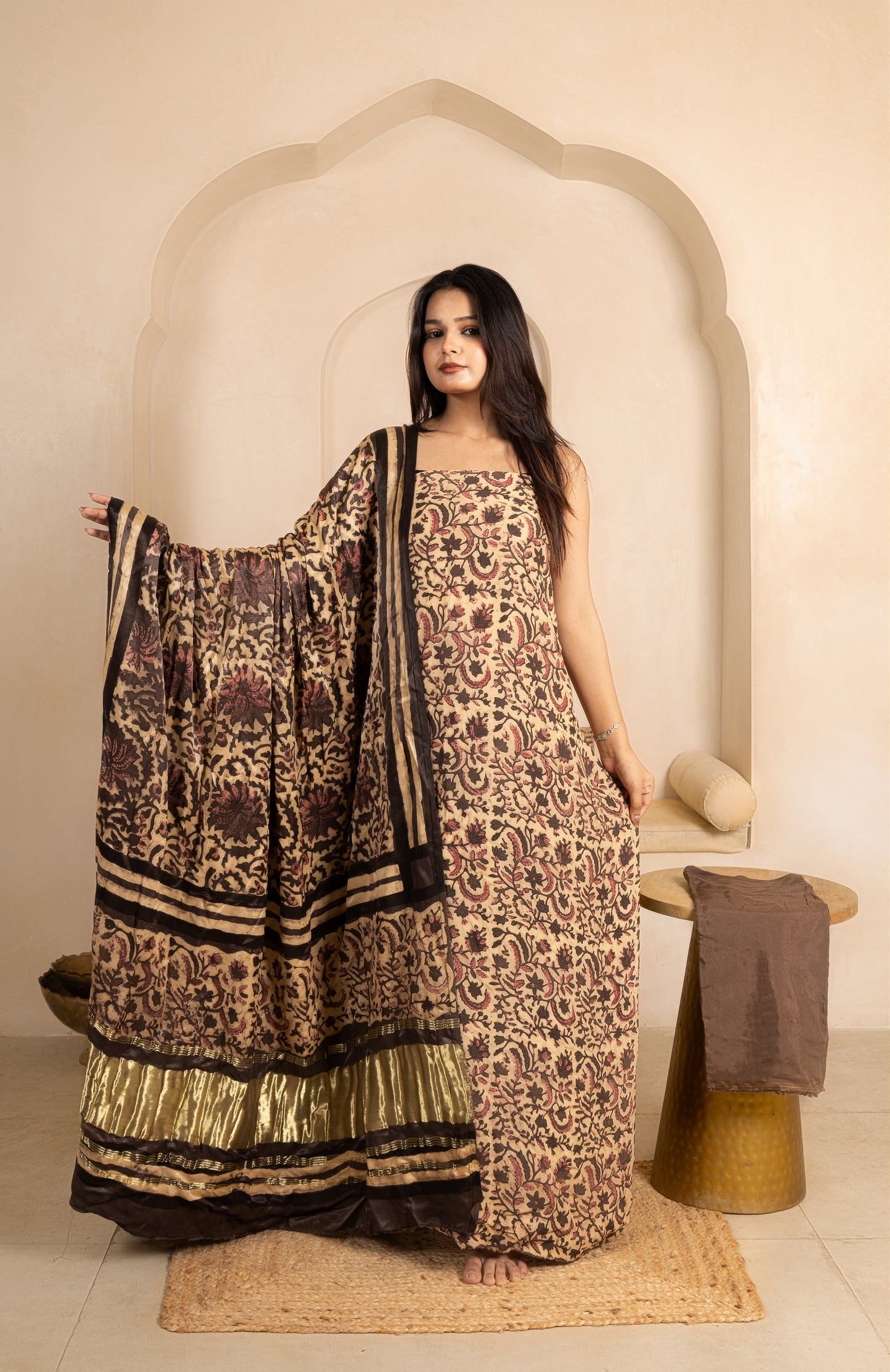 Vanaspati Ajrakh Hand Block Printed Modal Silk Suit with Modal Silk Lagdi Patta Dupatta