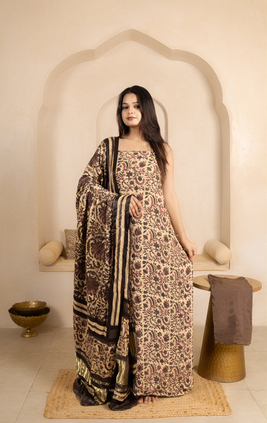Vanaspati Ajrakh Hand Block Printed Modal Silk Suit with Modal Silk Lagdi Patta Dupatta