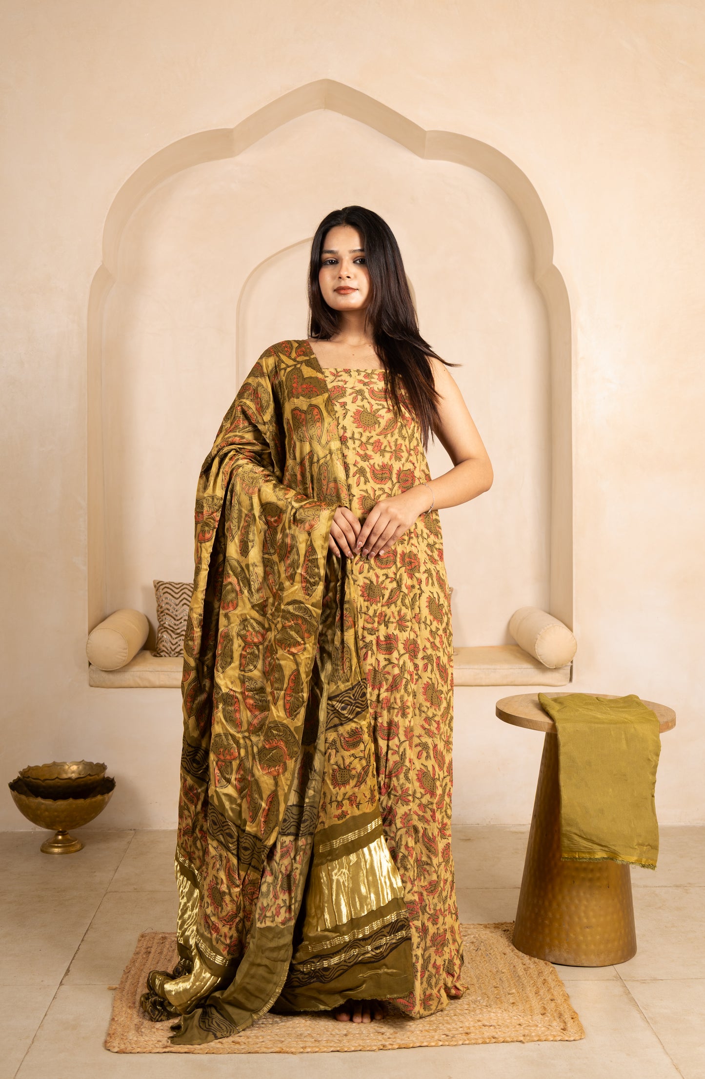 Vanaspati Ajrakh Hand Block Printed Modal Silk Suit with Modal Silk Lagdi Patta Dupatta