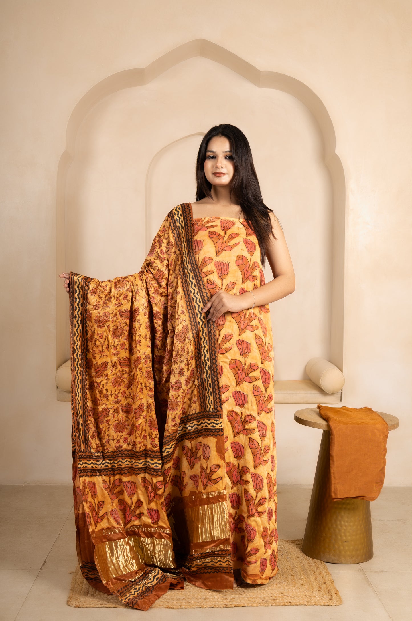 Vanaspati Ajrakh Hand Block Printed Modal Silk Suit with Modal Silk Lagdi Patta Dupatta