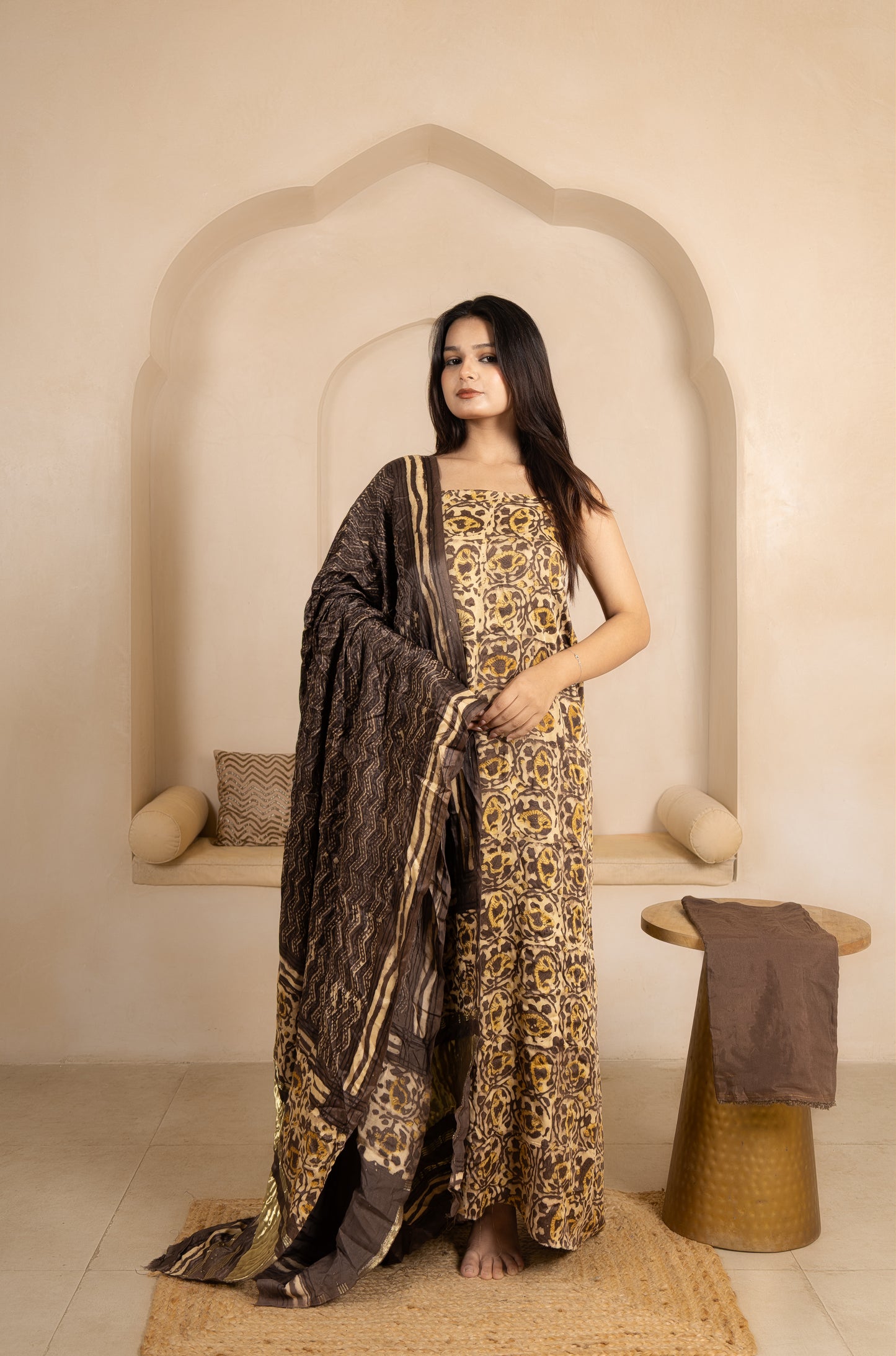 Vanaspati Ajrakh Hand Block Printed Modal Silk Suit with Modal Silk Lagdi Patta Dupatta