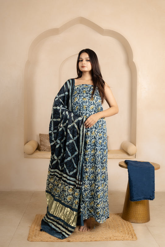 Vanaspati Ajrakh Hand Block Printed Modal Silk Suit with Modal Silk Lagdi Patta Dupatta