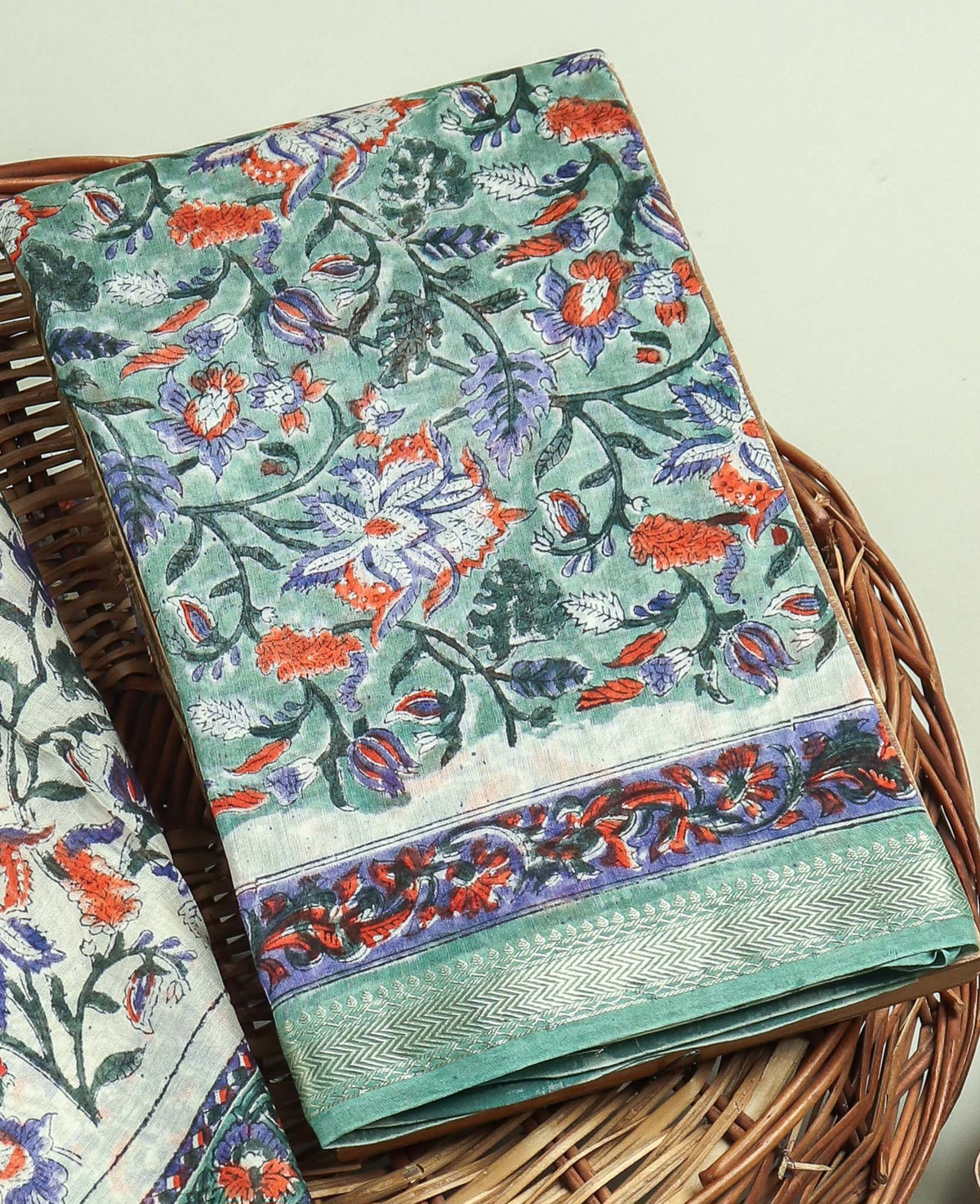 Hand Block Printed Maheshwari Silk Suit with Maheshwari Silk Dupatta