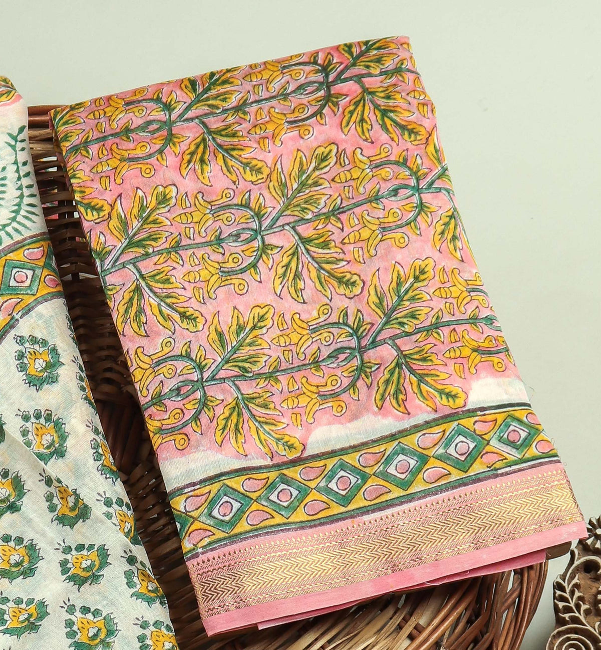 Hand Block Printed Maheshwari Silk Suit with Maheshwari Silk Dupatta