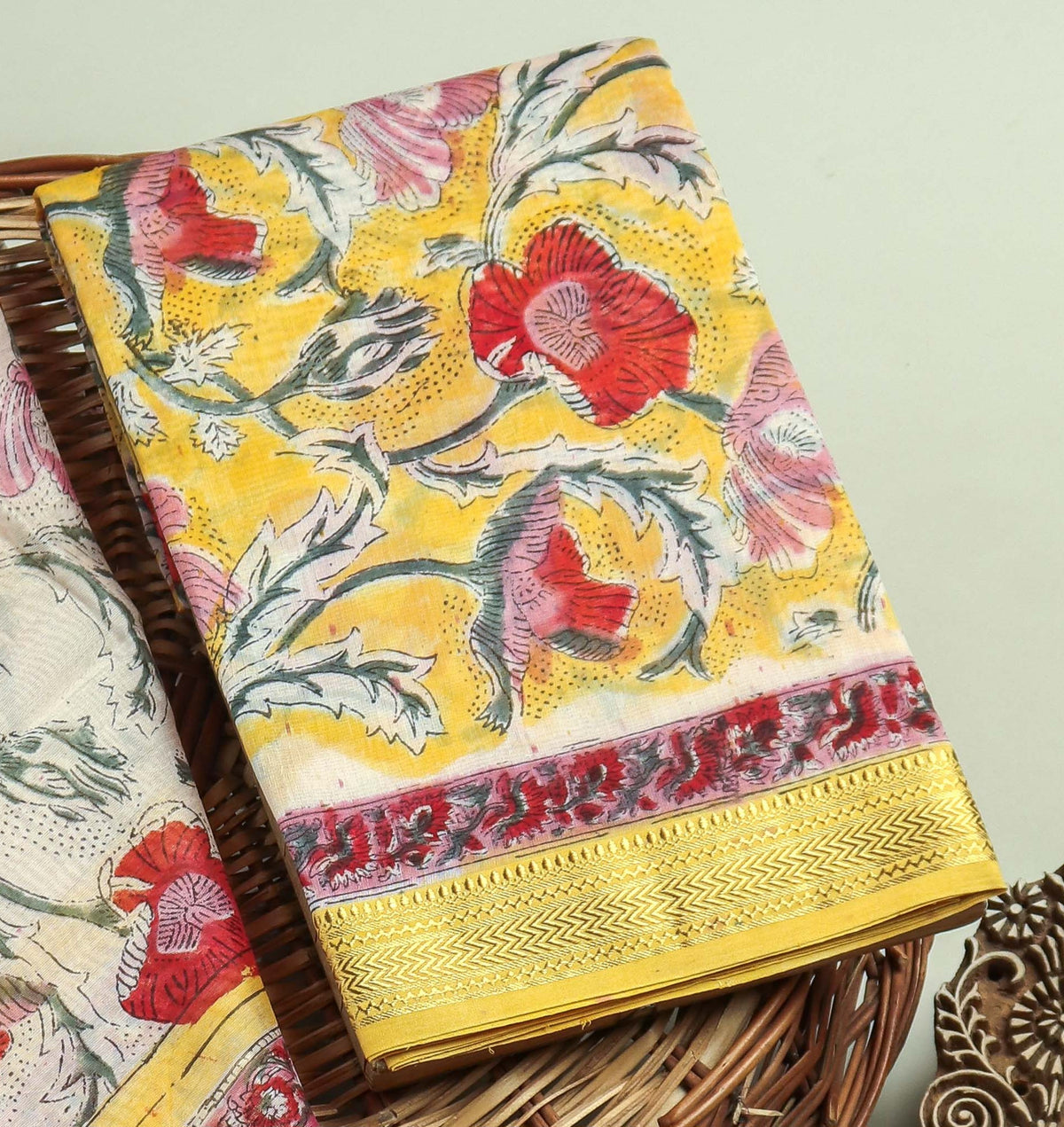 Hand Block Printed Maheshwari Silk Suit with Maheshwari Silk Dupatta