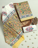 Hand Block Printed Maheshwari Silk Suit with Maheshwari Silk Dupatta