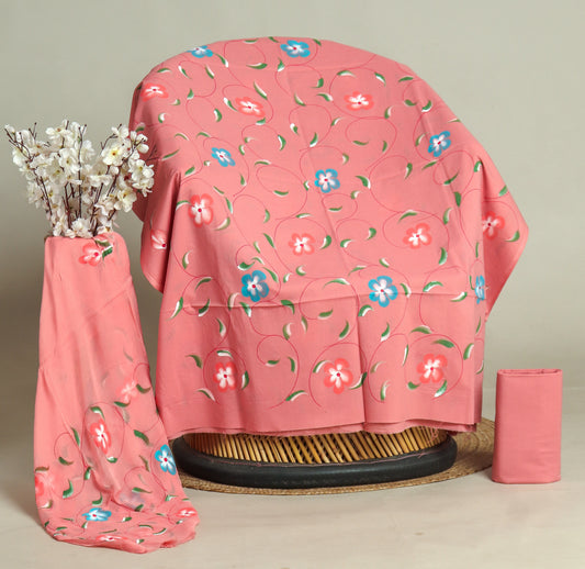 HAND PAINTED COTTON SUIT WITH PURE CHIFFON DUPATTA